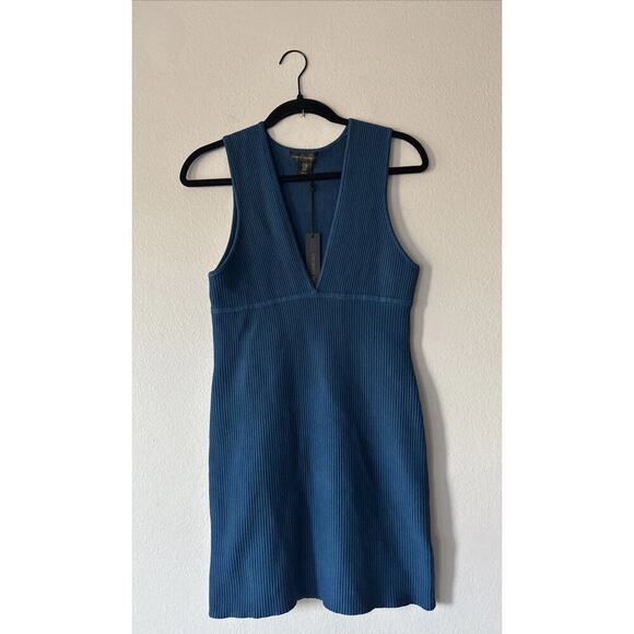 House Of Harlow 1960 Ribbed Knit Dress Women’s Size Medium Teal Blue V Neck Sexy - Picture 1 of 6